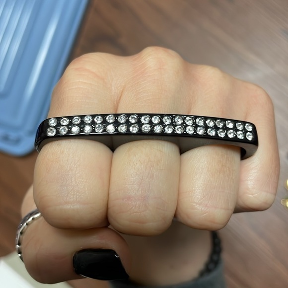Three Ringer Black Studded Knuckle Ring - Picture 2 of 4